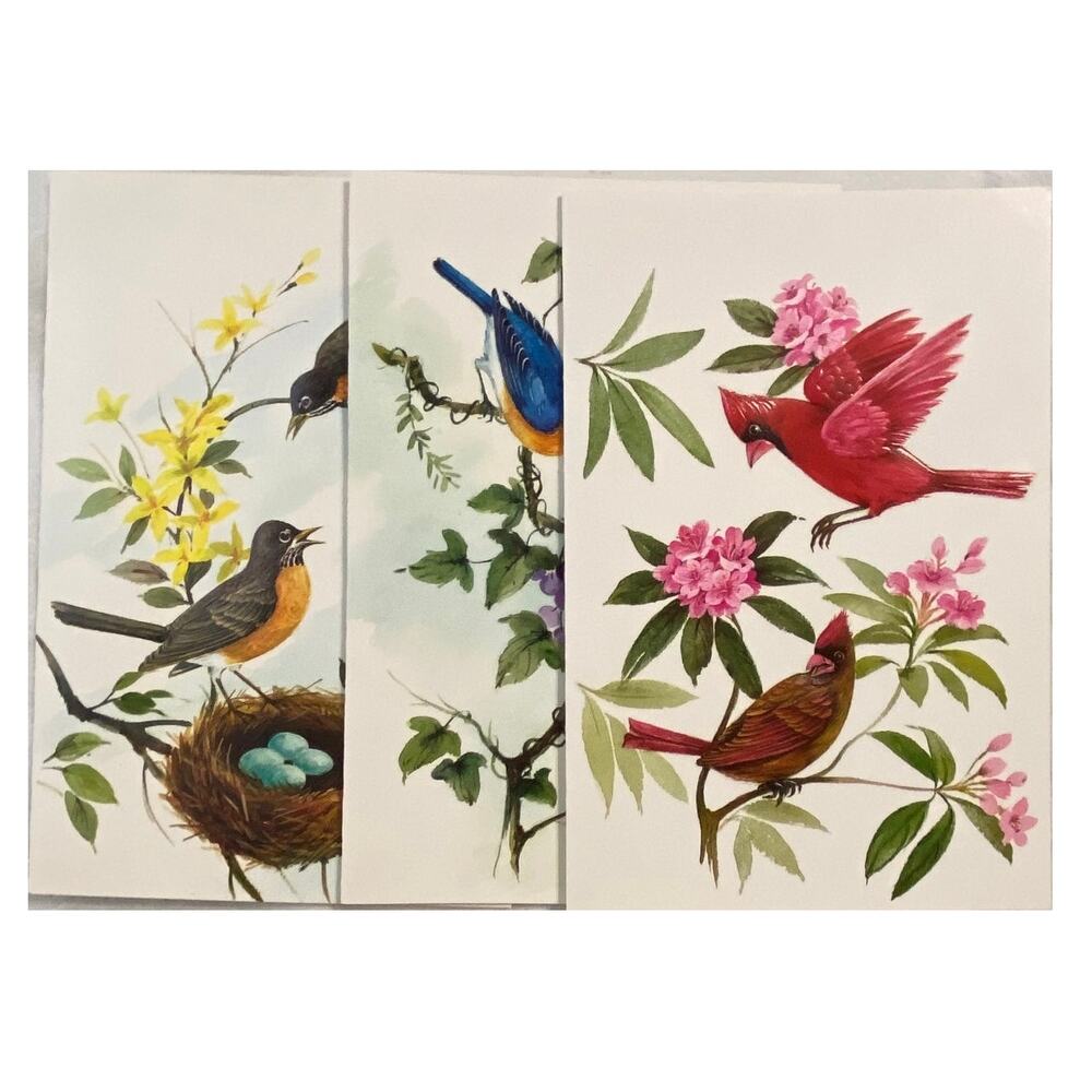 Lot 3 Vtg MCM Birthday Card USA 1970s Embossed Cardinal Bird Winged Classic
